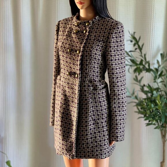 NWT Cotton On Selma Double Breasted Coat Textured Check Jacket Burgundy Size M - Picture 6 of 8